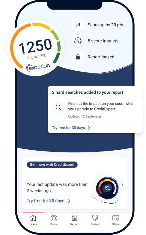 Mobile interface showing the Experian app features